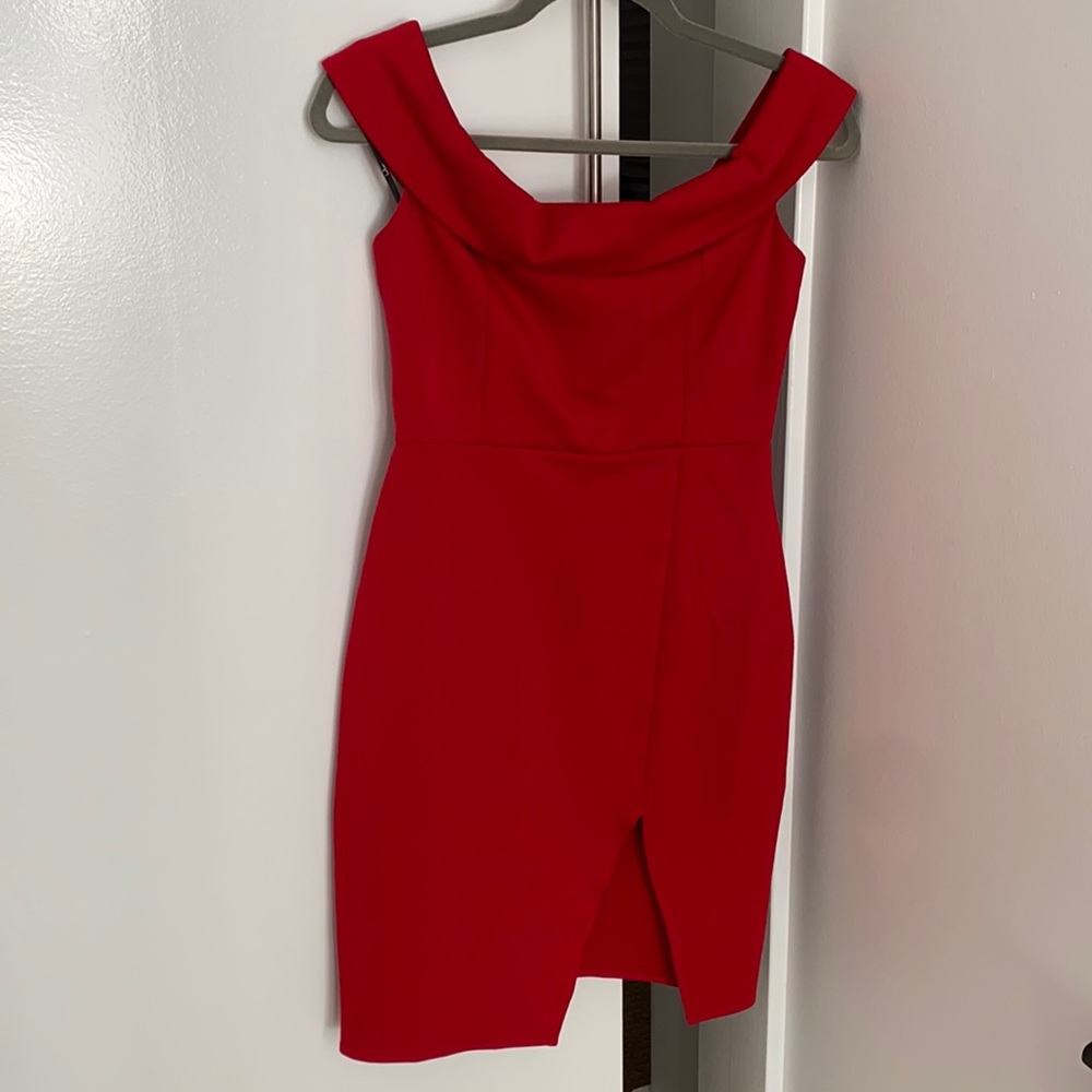 Red off shoulder dress